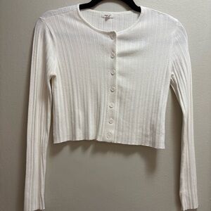 Garage White Ribbed Cropped Cardigan Button‑Front Knit Top Women’s Size S